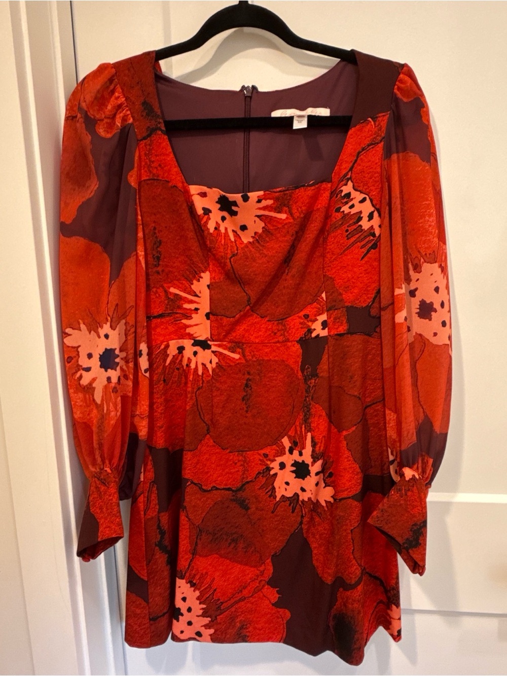 Hutch Red and Burgundy Floral Long-Sleeve Mini Dress
